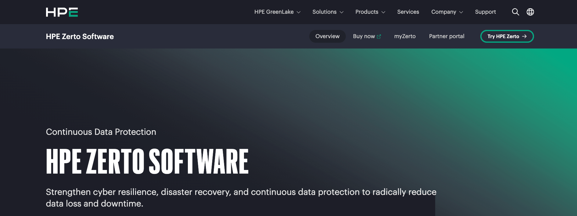 screenshot showing Zerto page on the hpe website