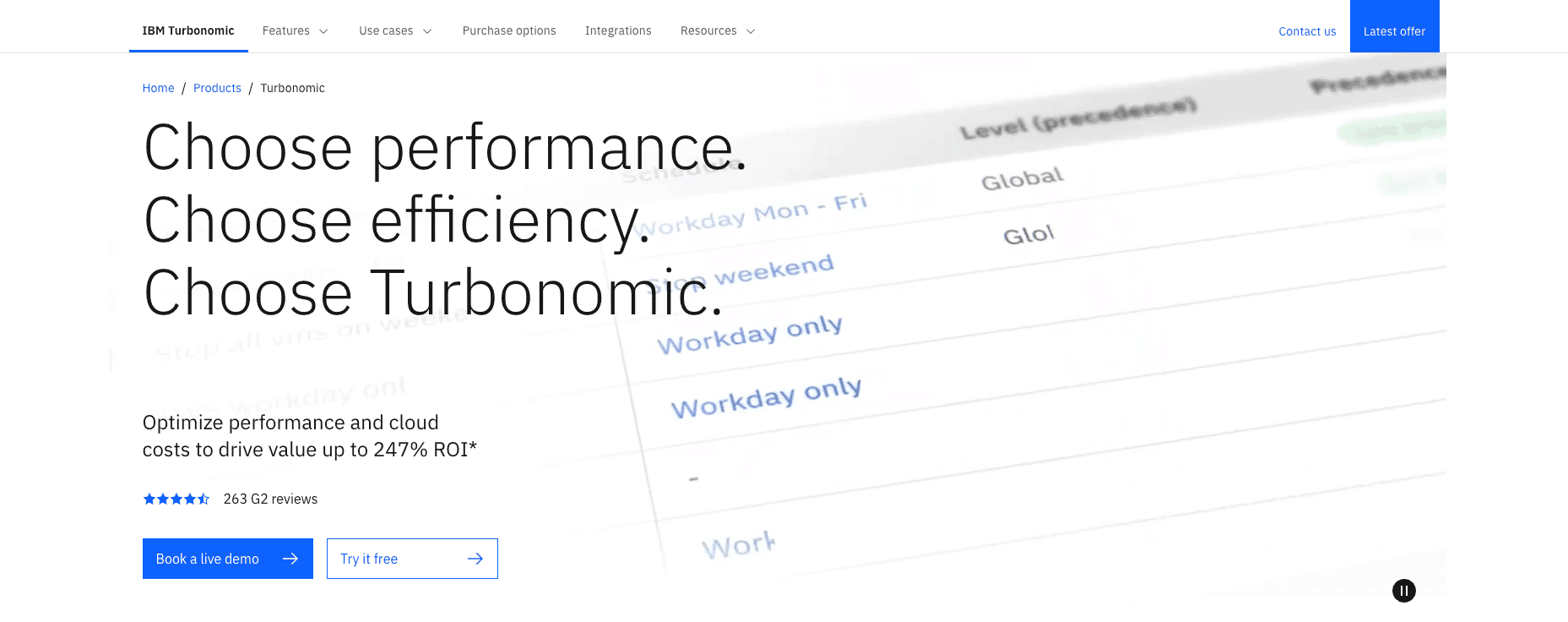 screenshot showing the turbonomic website
