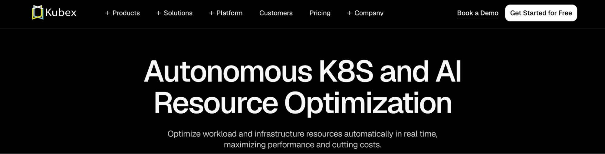 screenshot showing kubex homepage