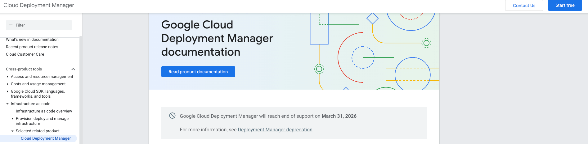 screenshot showing the google cloud deployment documentation page