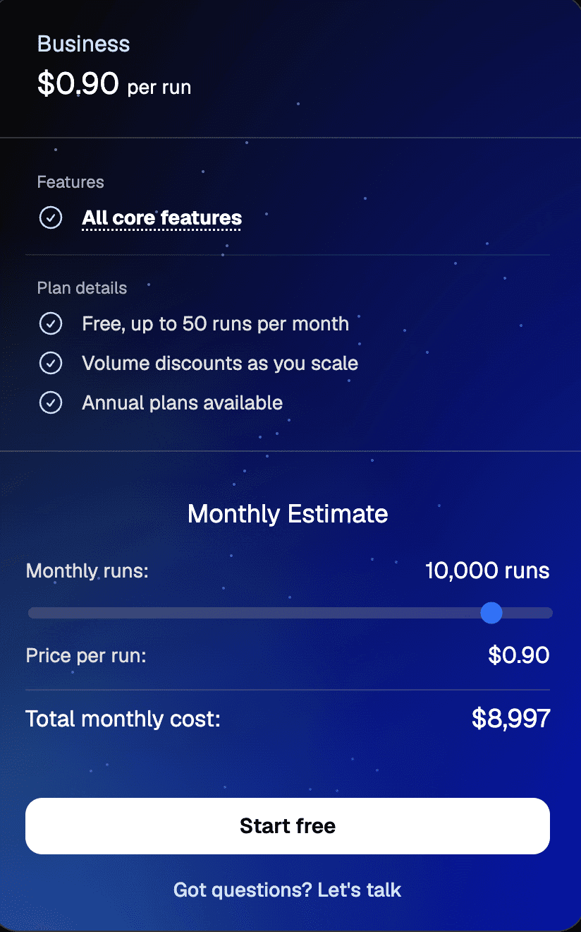 screenshot showing scalr pricing information