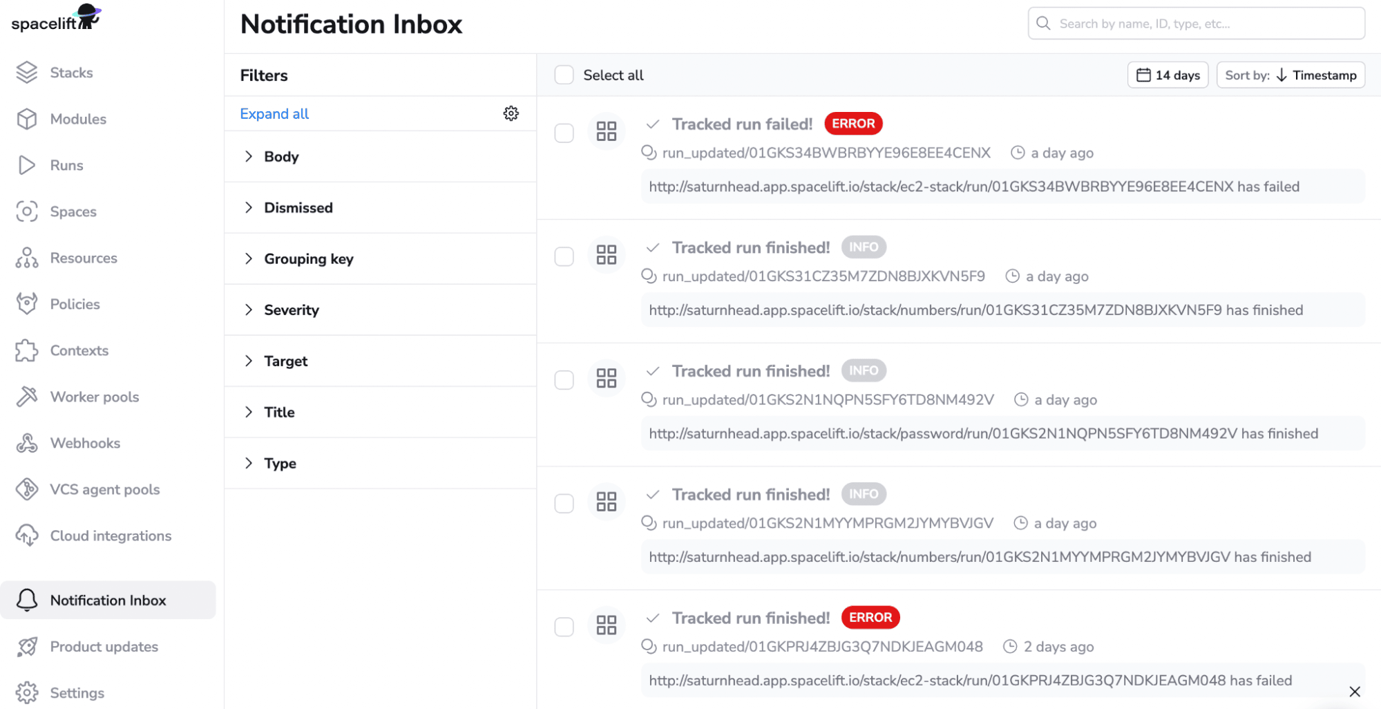 notification on a tracked run failure