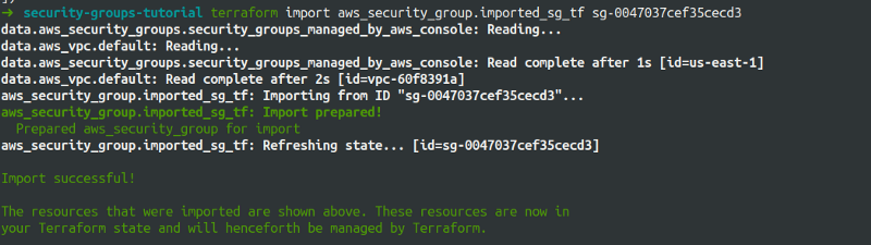 terraform import security group