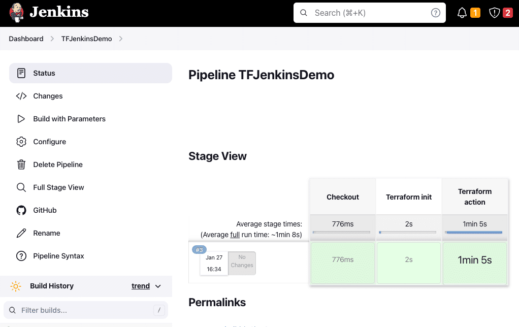 TFJenkinsDemo pipeline was successfully completed
