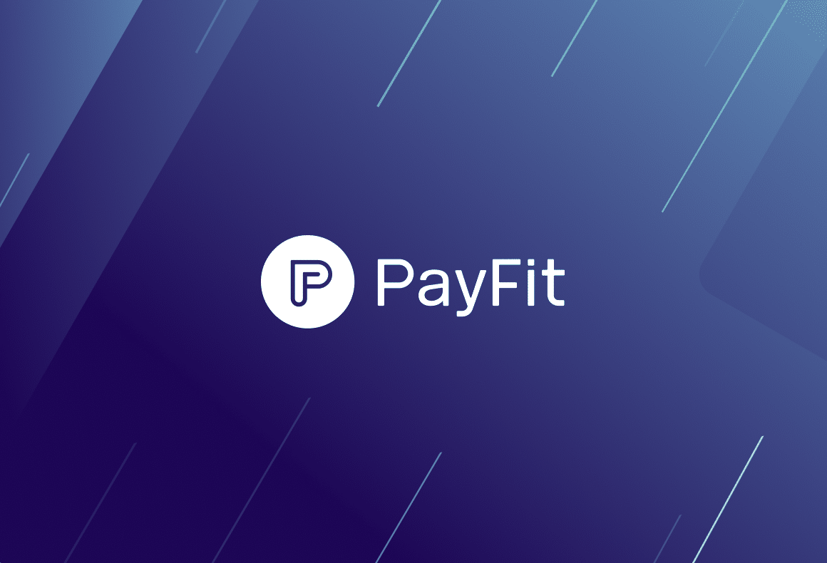 white payfit logo on blue background