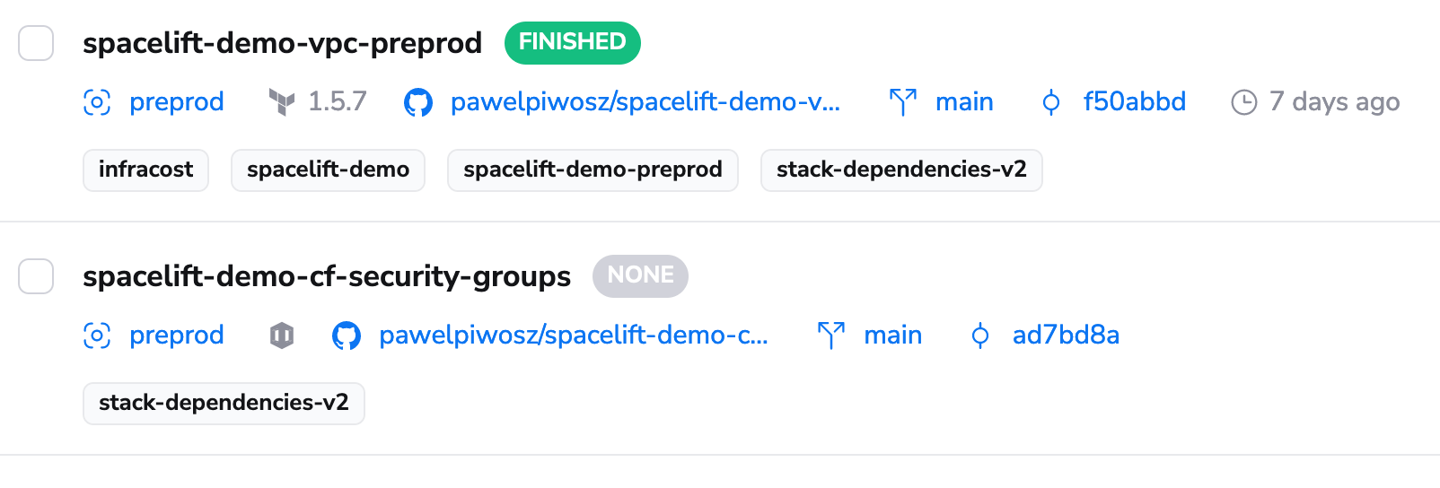 start using stack dependencies v.2