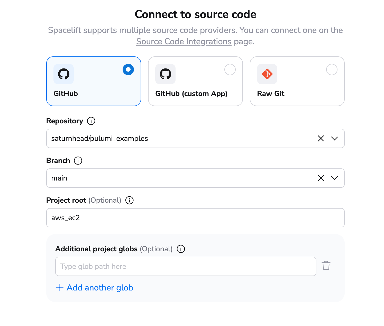pulumi github actions connect to source code
